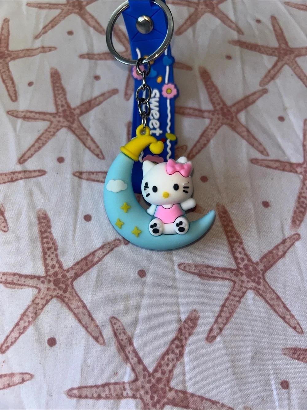 Blue 'Sweet' Hello Kitty Moon Keychain